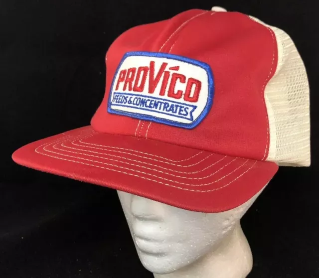 Vtg Provico Feeds Mesh Trucker Hat SnapBack Big Patch Made In USA Cap Farm Style