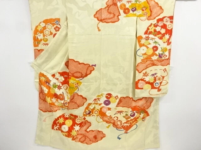 6870461: Japanese Kimono / Antique Furisode / Shibori / Embroidery / Ume & M