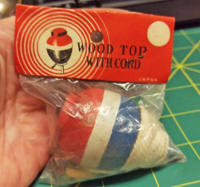 Vintage Wood top With Cord 1950s, Red white & blue, NEW in original package! Vintage Wood top With Cord 1950s, Red white & blue, NEW in original package!