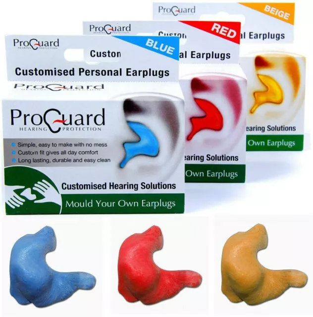 Proguard MYO Mould Your Own Earplugs Ear Plugs Red Blue or Beige