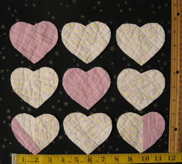 9 Vtg cutter quilt hearts 3" x 3-1/2" Craft Applique FUN