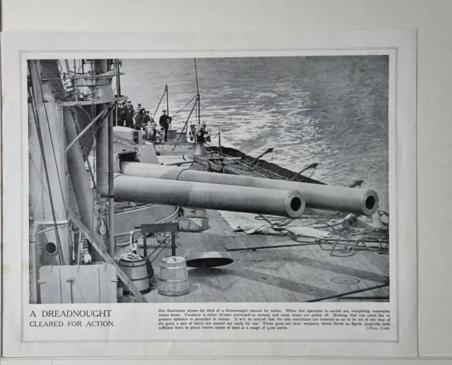 1915 Ww1 Print & Text Dreadnought Cleared For Action 12 Inch Guns
