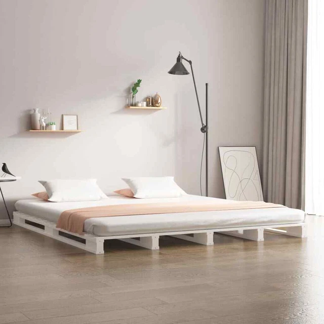 PALLET BED WHITE 140x190 cm Solid Wood Pine £148.53 PicClick UK