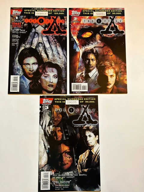 The X-Files Lot  #1 2 3 (1995) Second Print. Numbered Editions Topps Comics  VF