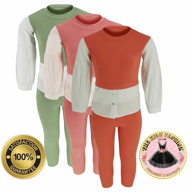 Girls Kids Lounge Set  Faux Buttoned Shirt Lounge Wear Set Two Tone 2-12 Yrs UK