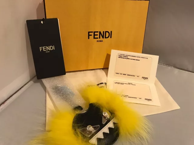 New with tags! Fendi Black and Yellow Fur Monster Mirror Keychain