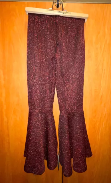 Vintage Parrot Dark Red Burgundy Sparkle Bell Bottom Pants Girls Size 8