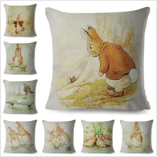 Funda de cojín Peter Rabbit linda funda de almohada de dibujos animados decoración gruesa con estampado de almohada