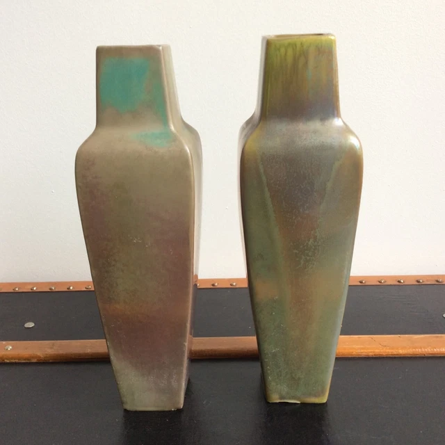 RAMBERVILLERS 2 anciens Vases ART DECO Grès Flammé signé CYTERE vers 1905-10
