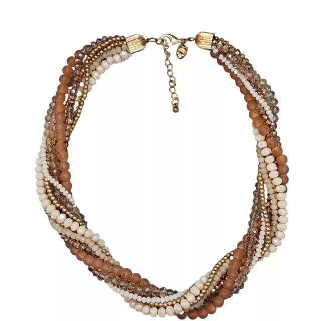 Multi Strand 18" Pink White Gold Twisted Beaded Choker Necklace Charming Charlie
