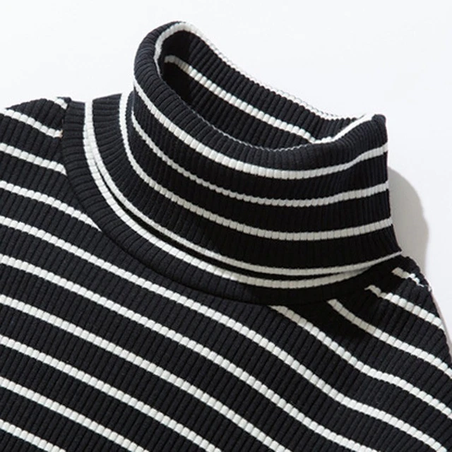 1 Top/Camicia Dolcevita Top a Righe Maniche Lunghe Maglione Cotone Camicetta 3