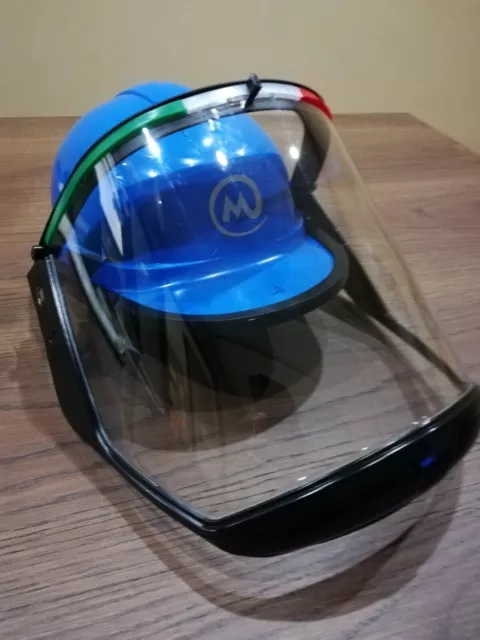 Elmetto casco di protezione blu con Visiera dispositivo DPI testa viso occhi