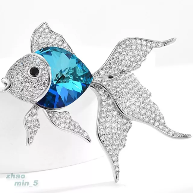 Womens Vintage Fish Brooches Crystal Rhinestone Brooch Pin Wedding Jewelry Gifts