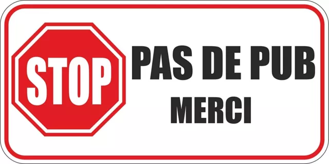Autocollant Sticker Adhésif Boîte aux Lettres Stop Pas de Publicité Merci x2