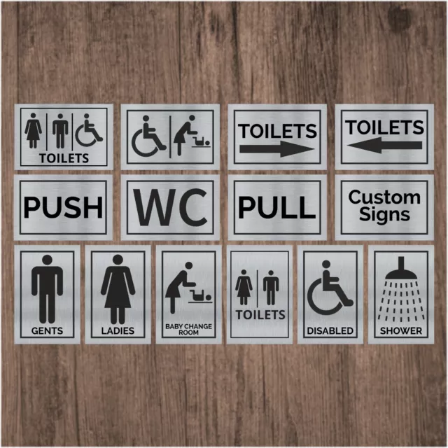 Toilet Door Aluminium Sign Disabled Ladies Gents Baby Change Male Female Silver