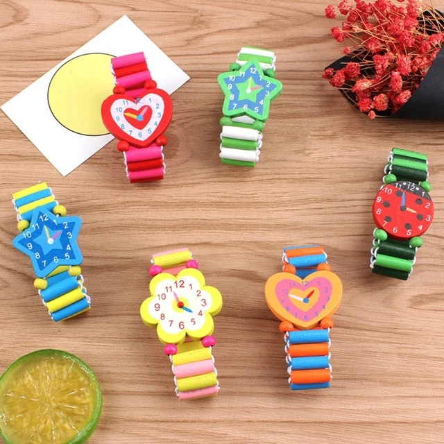 Cartoon Kids Watch Toy Colorful Elastic Watch Wristbands Wood Bracelets  Gift