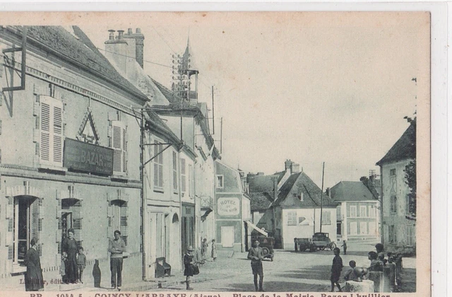 carte postale ancienne Coincy-L'Abbaye Aisne place de la marie , bazar Lhuillier
