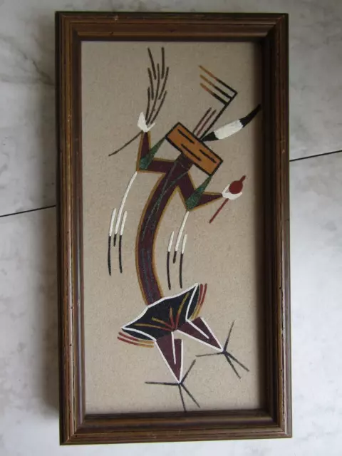 VTG Native American Navajo "Rainbow God" Sand Painting Framed by Marilyn Ahee