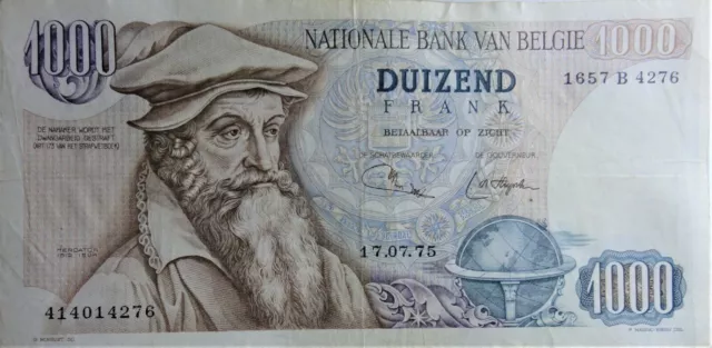 Belgie /Belgien Banknote 1000 Frank 1975 - Gerhard Mercator - vz = II erhalten 2