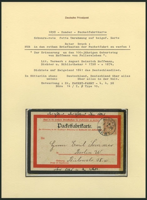 BERLIN B 66 BRIEF, PACKETFAHRT GESELLSCHAFT: 1898, 2 Pf. braun auf Packetfahrkar