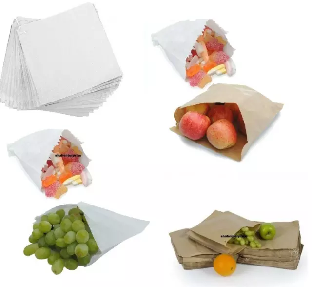 Brown / White Strung Food Use Paper Bags | Sandwich/Takeaway/Grocery/Fruit/Veg