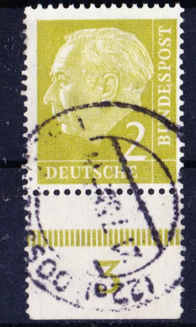 Bund Heuss I, 2 Pf Mi. 177 als Einzelmarke mit Unterrand, gestempelt