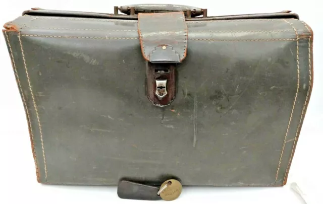Vintage LEATHER DOCTOR BAG SATCHEL Brown & Brass Briefcase Handled Carrying Case