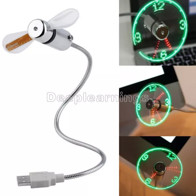 LED Fan Mini USB Clock Fan Powered Cooling Flashing Real Time Display Function