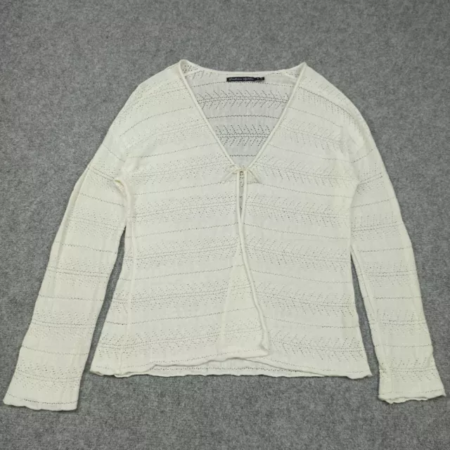 Gudrun Sjoden Cardigan TAGLIA S 100% Biologico Lino Beige/Bianco Maglione