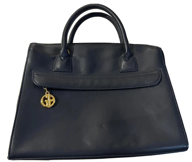 Giani Bernini Navy Blue Genuine Leather Handbag Purse Classic