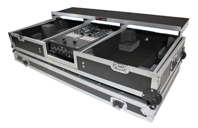 ProX XS-TMC1012WLTFBTL Flight Case+Shelf+Wheels for (2) Turntables+10"/12" Mixer
