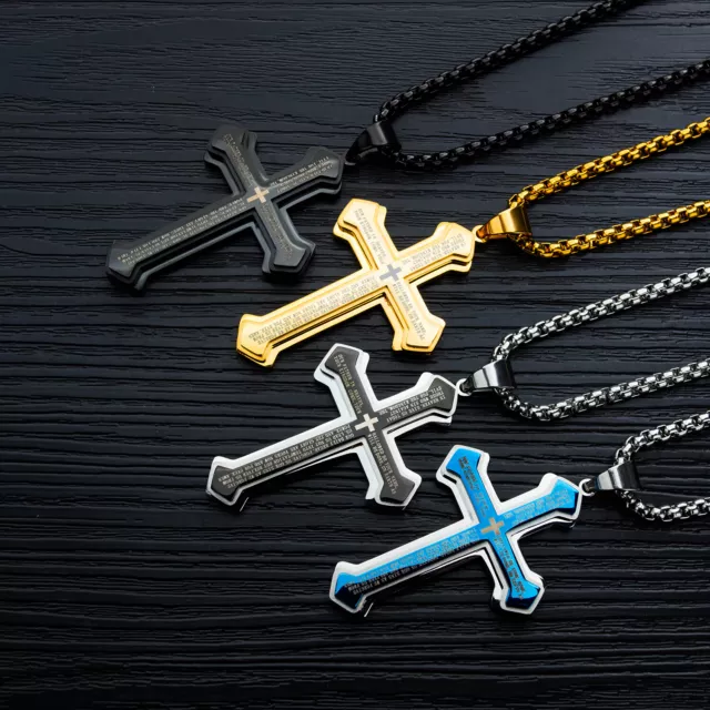 Bibel Kreuz Anhänger Kette Damen Herren Halskette Edelstahl Hiphop Cross Schmuck