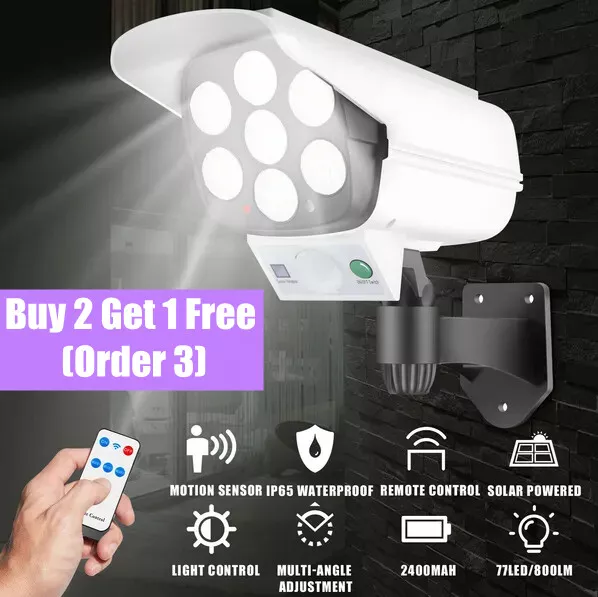 Solar Power Dummy Security Camera Fake LED Wall Light Outdoor Surveillance CCTV