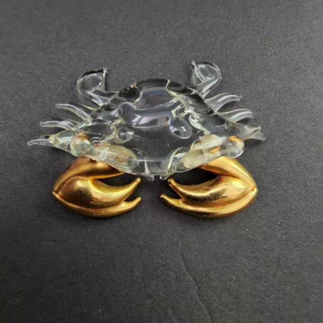 Miniature Hand Blown Glass Crab Figurine Papper Weight With Gold Tone Claws 2