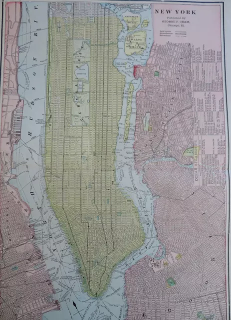 New York City Manhattan Central Park Brooklyn 1901 large detailed City Plan