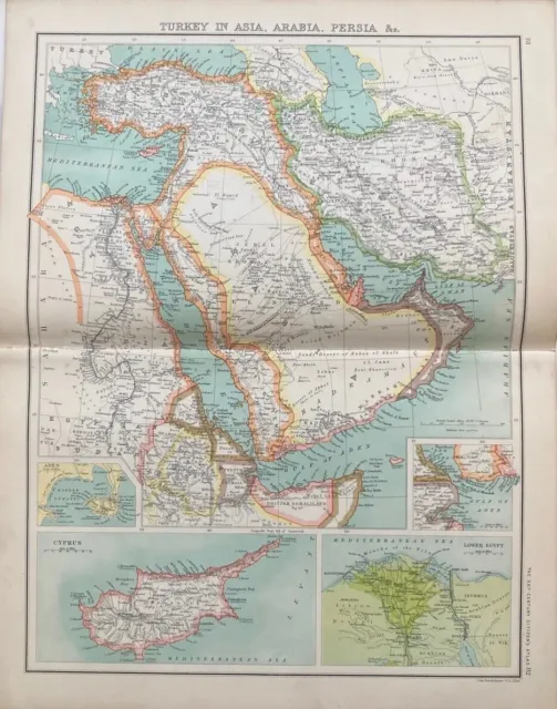 Original/Antique/1902/Map/Saudi Arabia/Iran/Bartholomew/Print