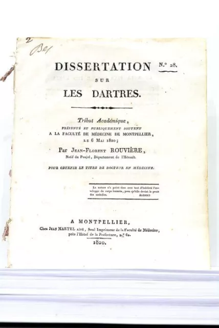 Livre Ancien Rouviere Dissertation Sur Les Dartres 1820