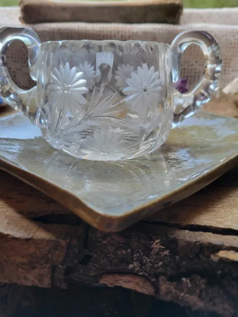 Antique American Brilliant Crystal Glass Cut Sugar Bowl