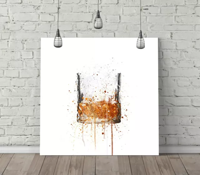 Whiskey Glass Splash Art Square Canvas Wall Art Float Effect/Frame/Poster Print