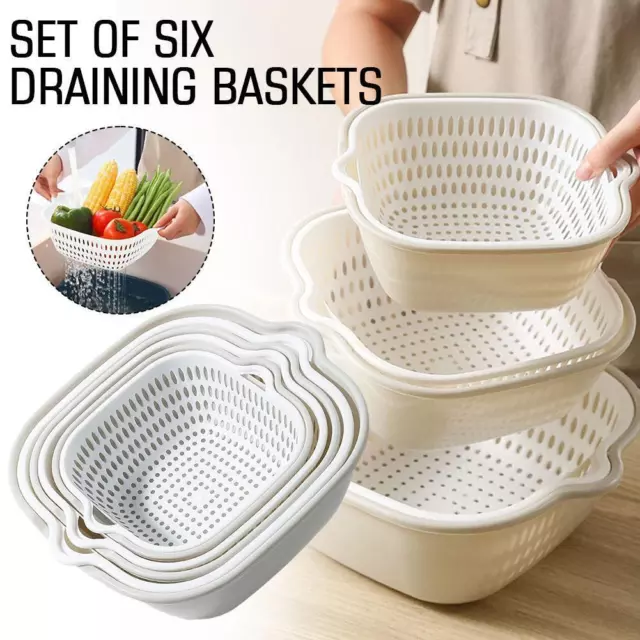 6PCS Multifunctional Thickened Drainage Basket Double Plastic Vegetable J2O1