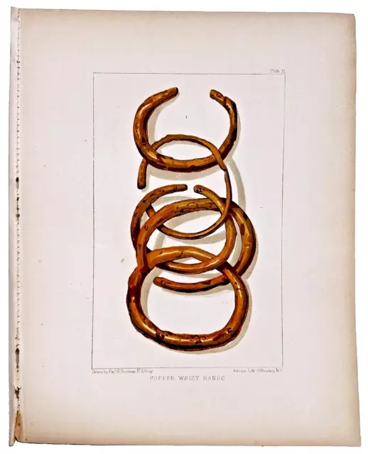 1847 Lithograph of Indian Copper Wrist Bands by Seth Eastman for US Congress