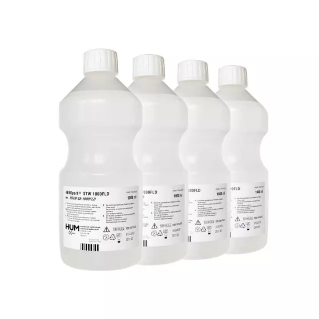 HUM Eau Stérile pour Sauerstoffgeräte Cpap Respiration Et Inhalation - 4x 1000ml