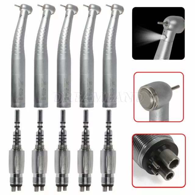 5pcs Dental Standard Head Fiber Optic Handpiece & 4Hole LED E-generator Coupler