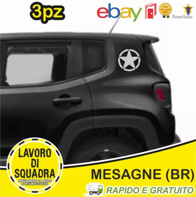 3 Adesivi Stella Militare cm 20 US ARMY Jeep renegade fuoristrada 4X4 ARGENTO