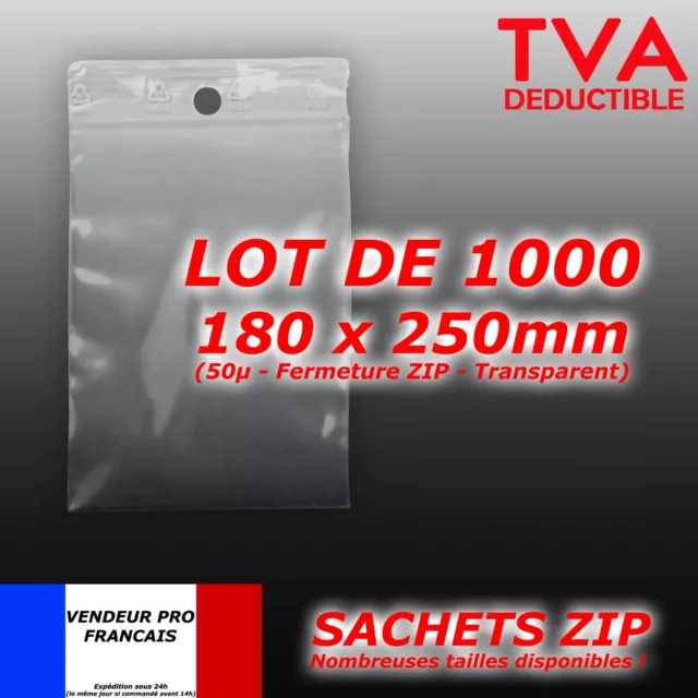 LOT 1000 sachet pochette pochon plastique zip 180x250 18x25 qualite     f