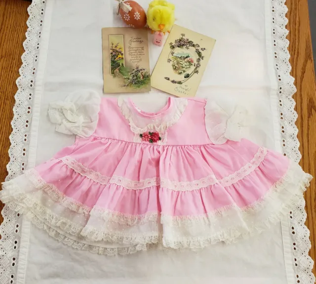 Vintage Sweet Pink ruffled Baby Dress for Easter Miniworld 3/6 months 9-13lbs