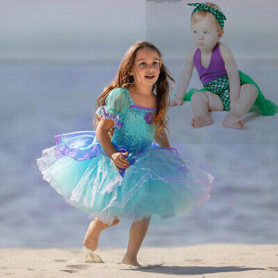 Kids Girls Scallop Mesh Tutu Dress Mermaid Cosplay Princess Costume Party Outfit