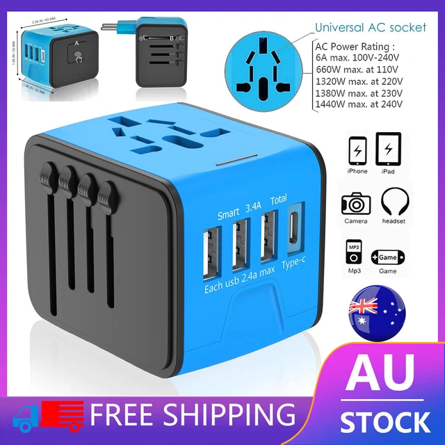 3.4A Universal International Travel Plug 3 USB Power Adapter Type C Worldwide