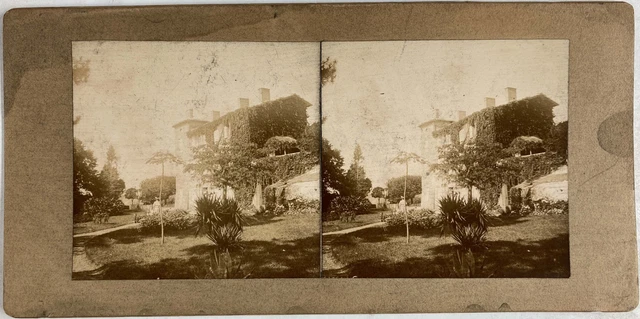 Switzerland, surroundings of Geneva, house and woman in the garden, vintage stereo print, ca.