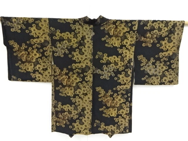 45943# Japanese Kimono / Antique Haori / Urushi / Woven Kiku